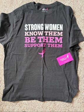 Charcoal Short-Sleeve Tee with Pink Ribbon Graphic